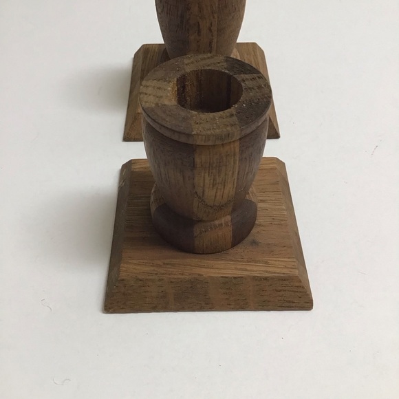 Vintage Folk Art Rustic Pair Small Solid Wood Candlestick Holders 3” Primitive - Picture 14 of 16
